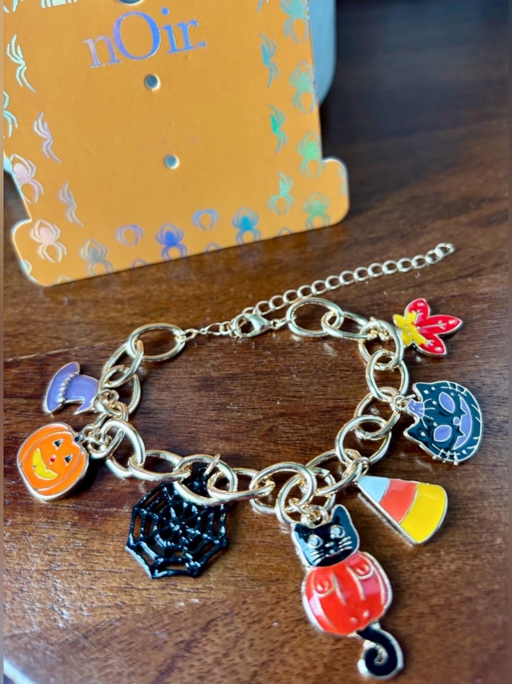 Noir Halloween Charms,candy corn,spider web,cat,fall leaf,witch hat,metal,fall